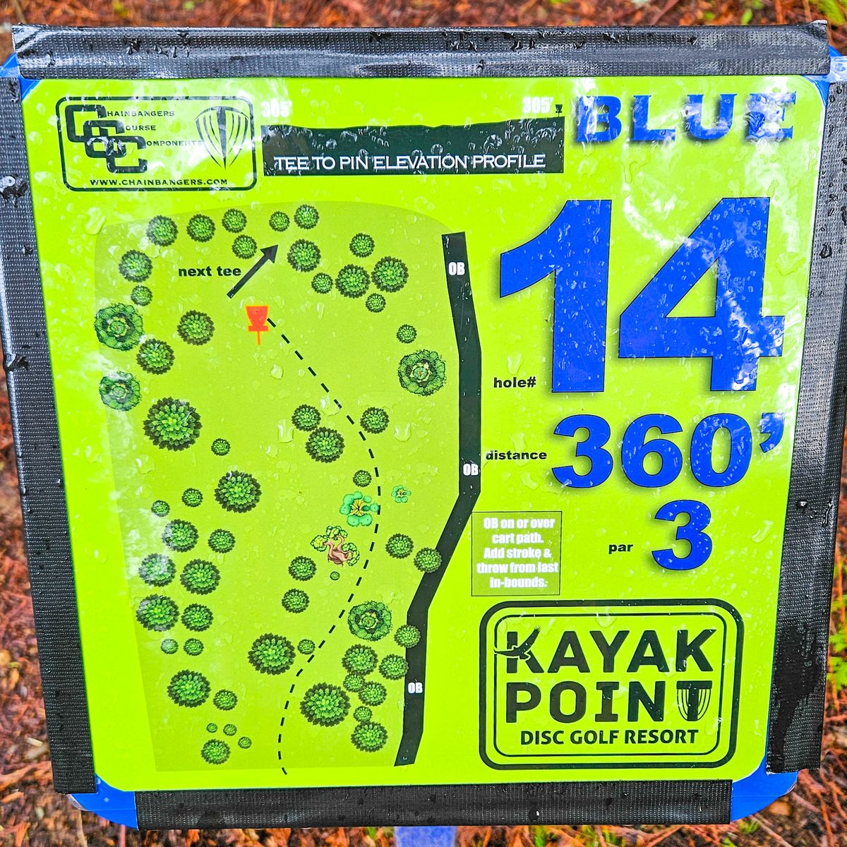 Blue 14 tee sign