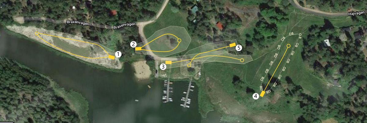 Map Layout of the holes. Hole 4 outside ditches is out of bounds (OB).
