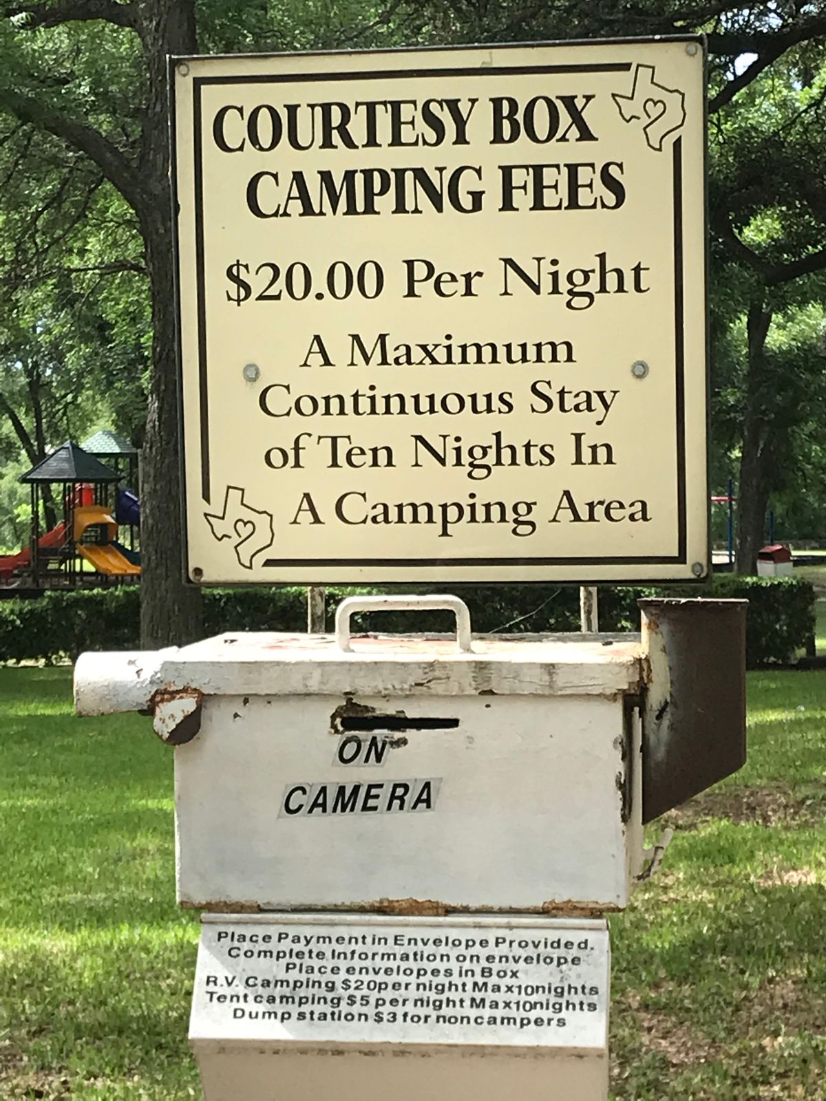 $5 tent camping, on small sign below.
