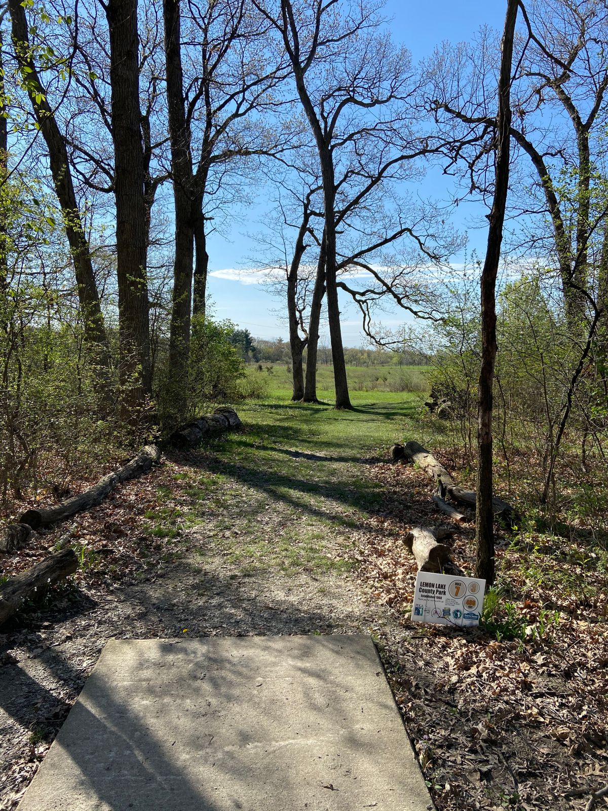 Tee of hole 7. 633 foot par 4. First shot out of the trees to a fairway that has a dog leg left.