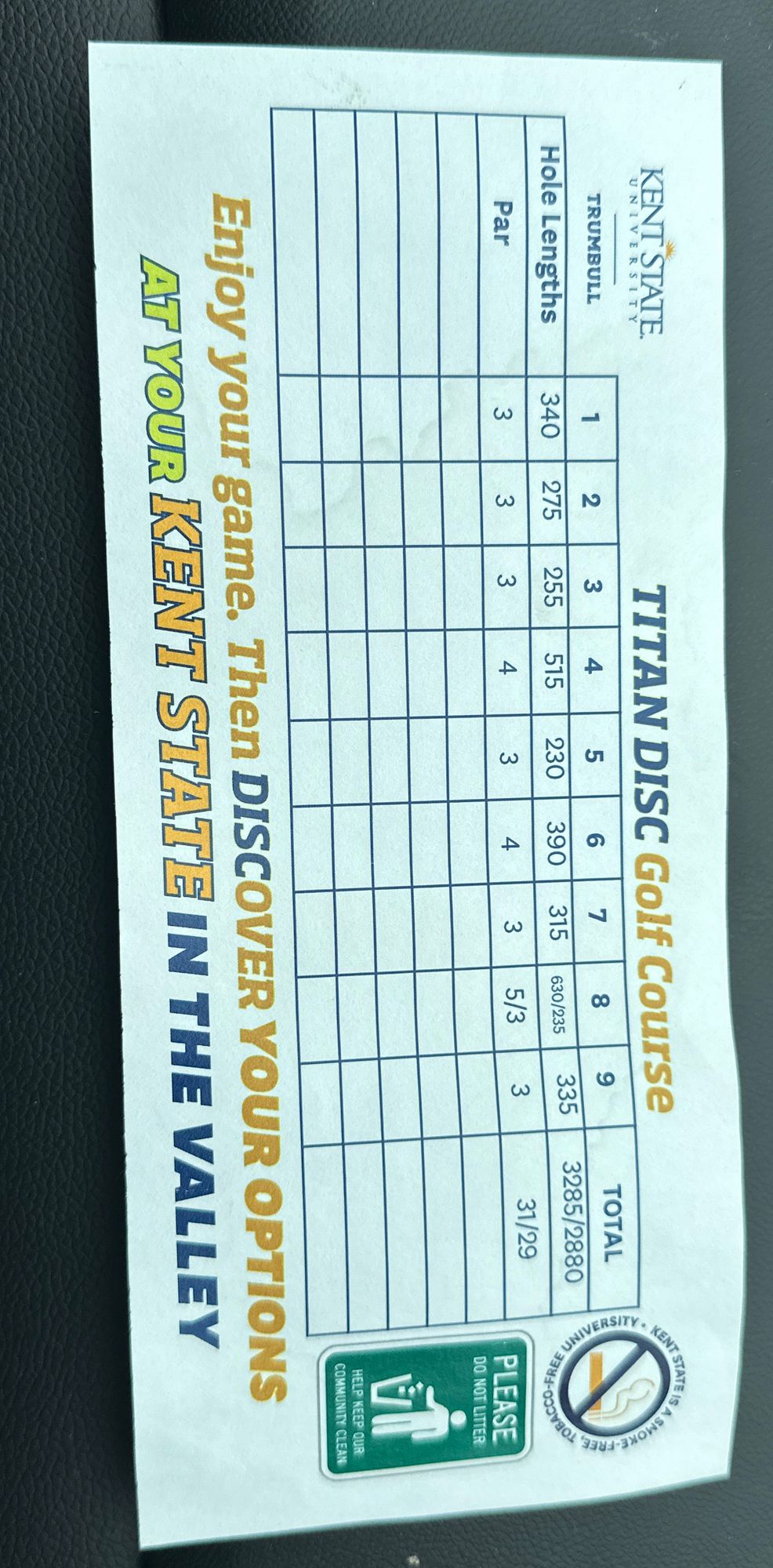 Score card on hole 1# in mailbox.