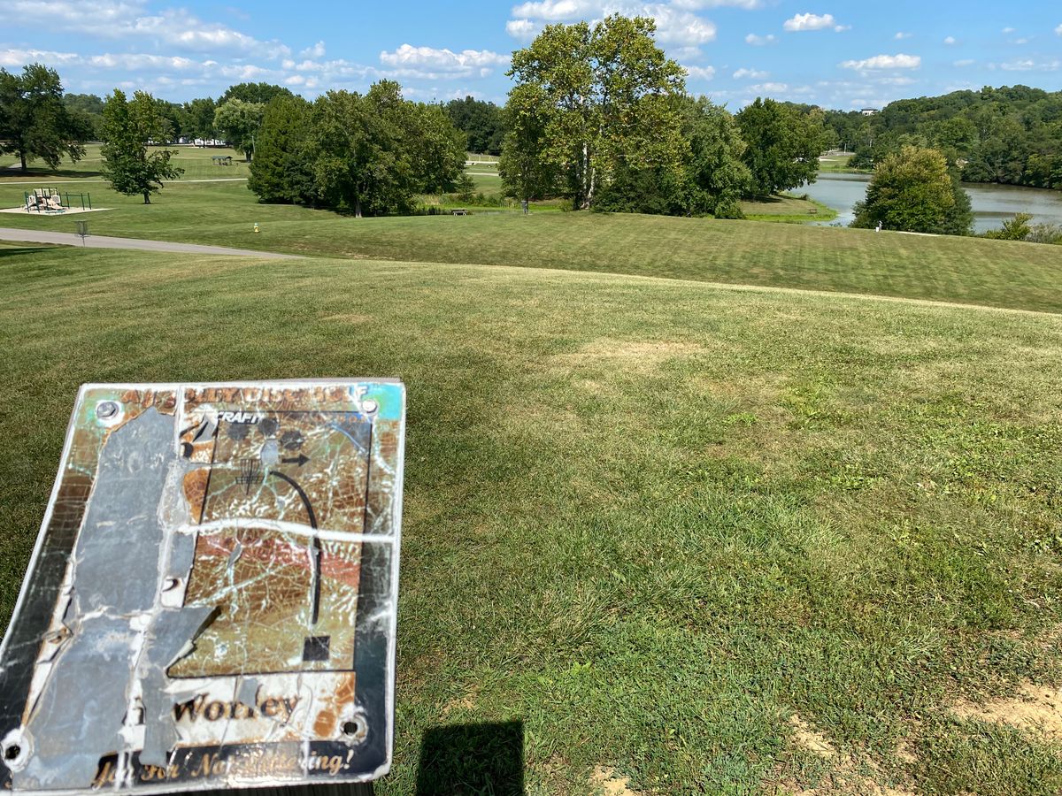 Hole 6, taken 9/4/2023.  Sign is in bad shape.  Shoot across the road, use a spotter for cars.