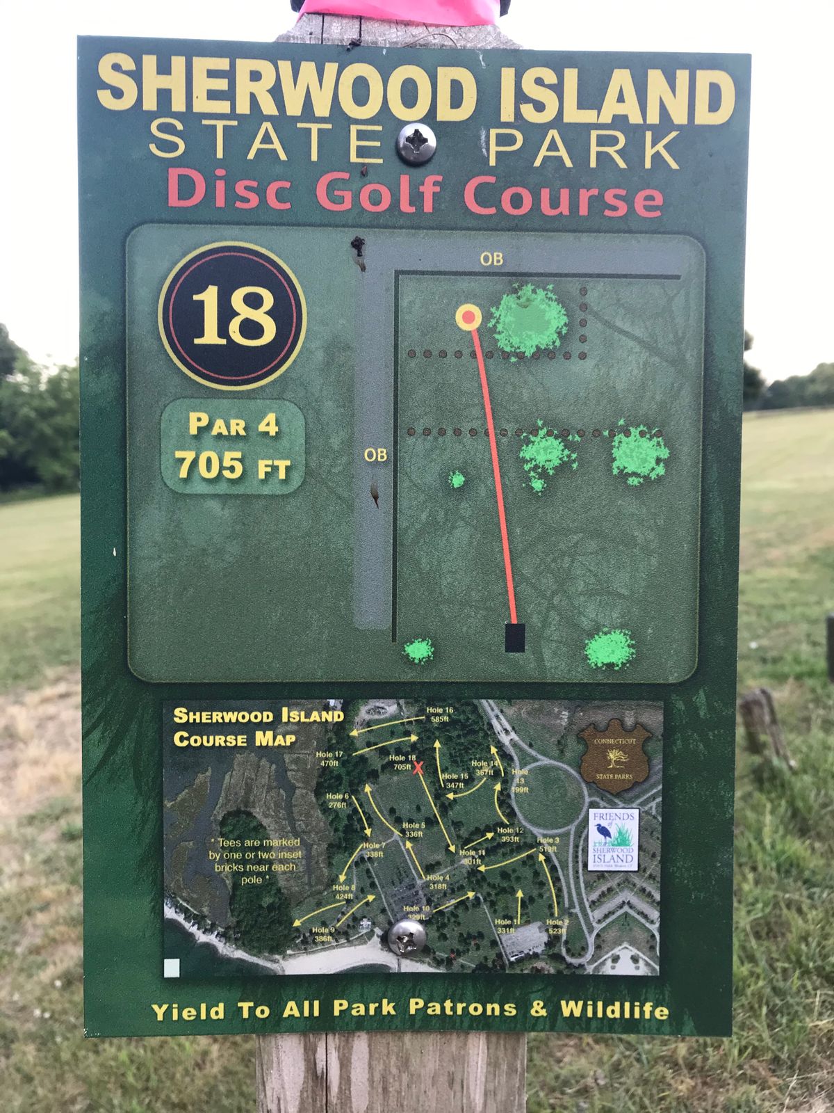 The original 18th basket has been removed; consider using this tee as #8 for "18 on 10" layout, aiming at the original #4 basket.