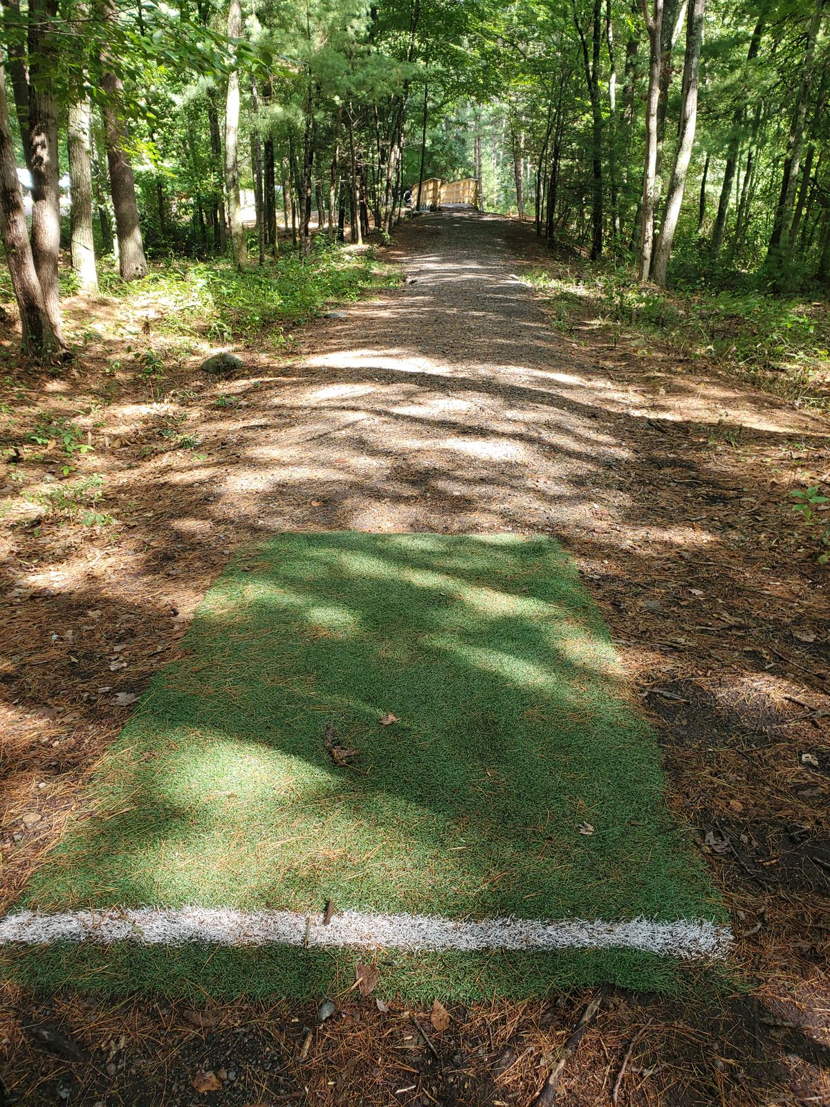 Hole 1. Watch for pedestrians on the bridge.