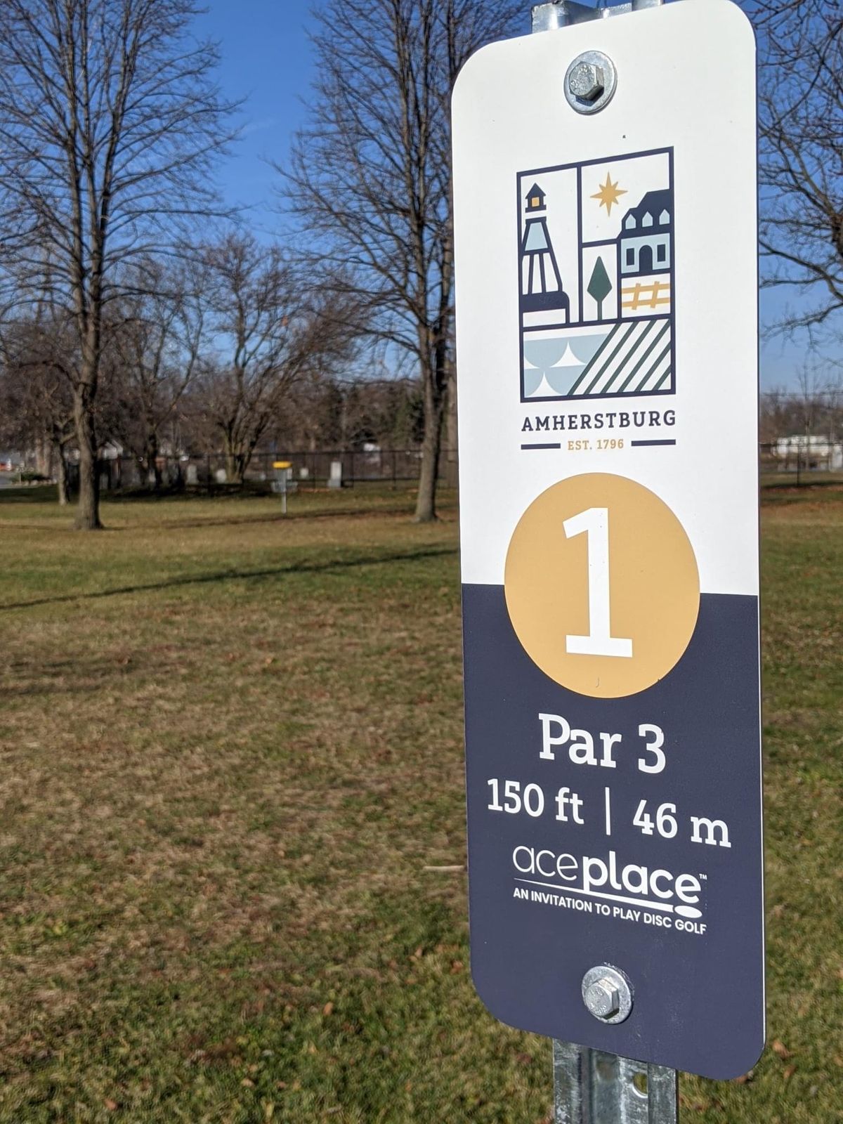 Hole 1 with Aceplace signage.