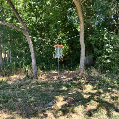 Hole 1 basket. Hanging.