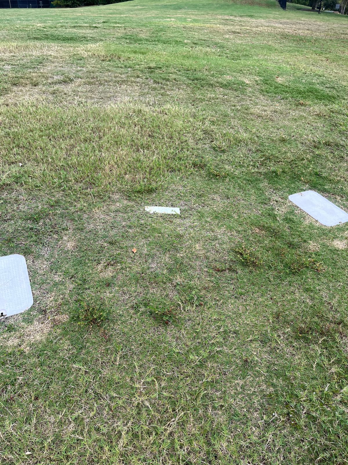 Hole #1 tee is small brick between utility boxes.