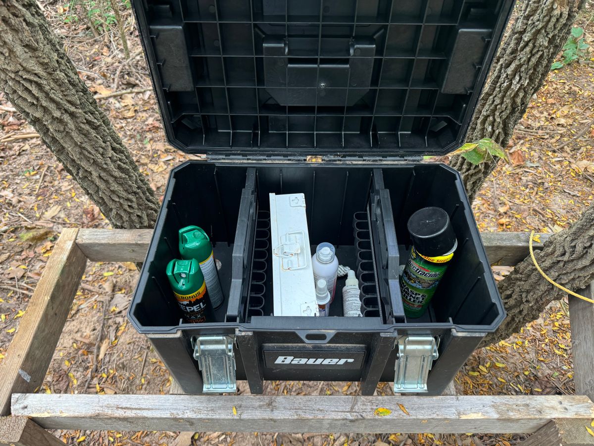 Bug spray, med kit & wasp spray just in case at a few baskets throughout; plus two portapots