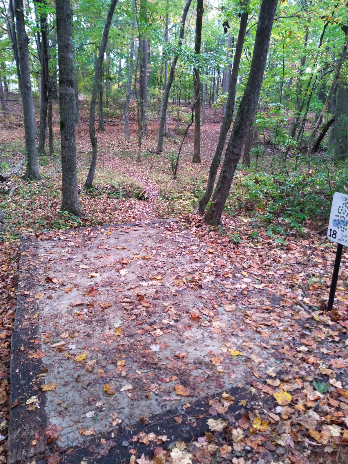 tee box and top of fairway. Mando on the right. The hole doglegs around it to continue uphill.