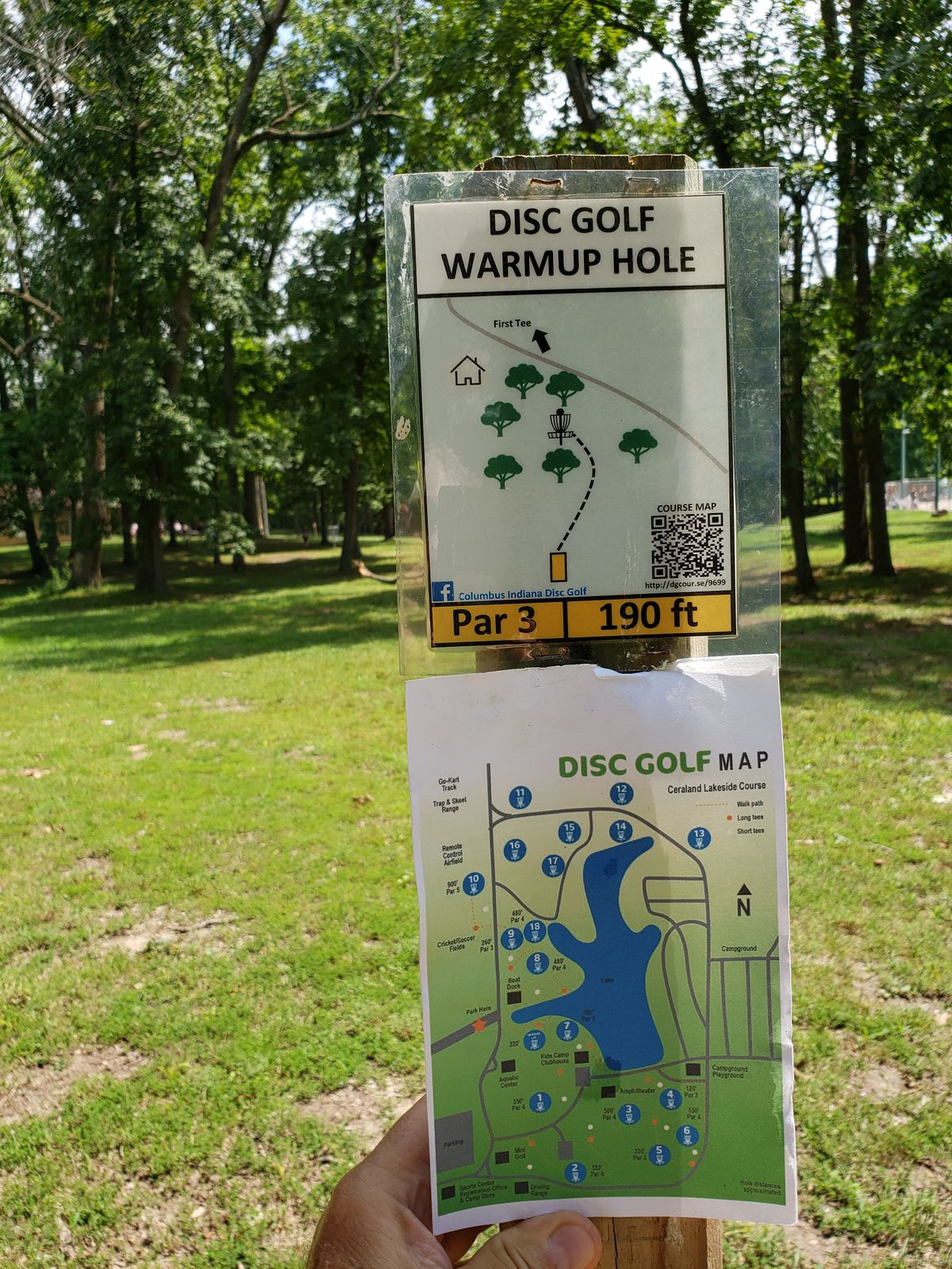 Practice hole shot Sign. Basket is near #1 Pro Tee Box.