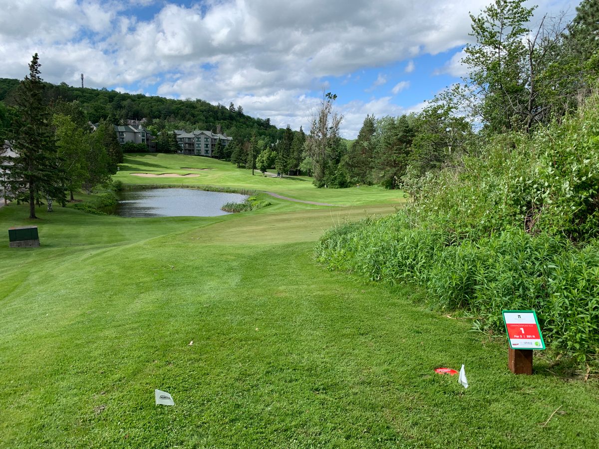 First hole, long tee, 351 feet.