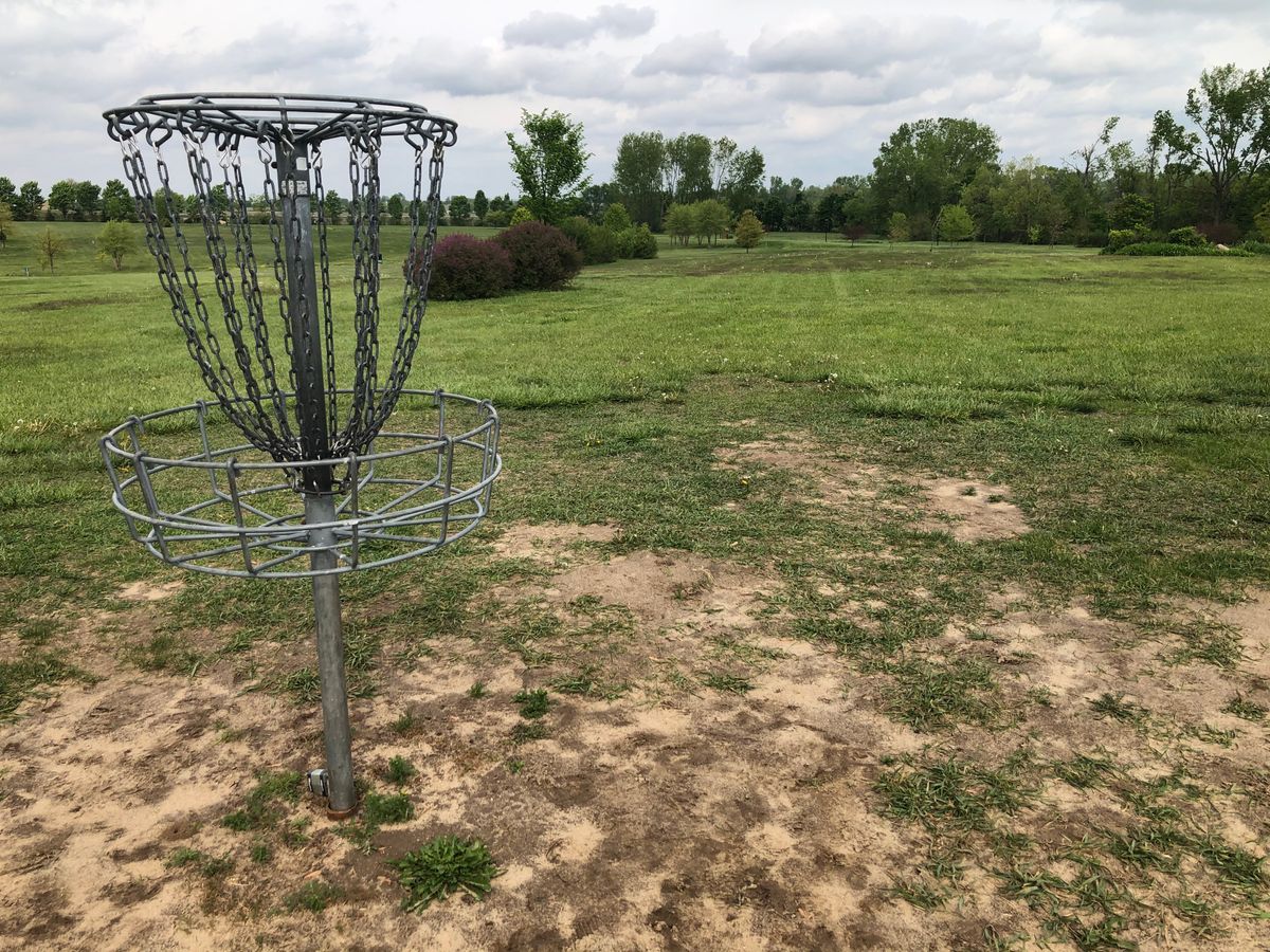 Hole 9 in long placement looking back at the tee.