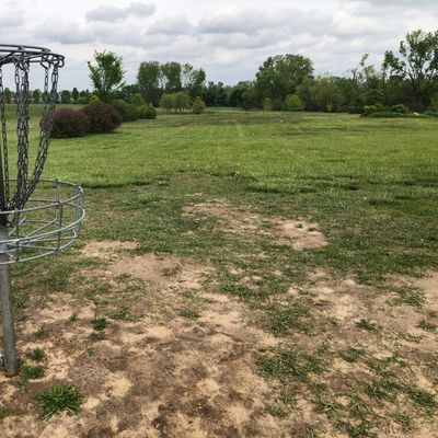 Hole 9 in long placement looking back at the tee.