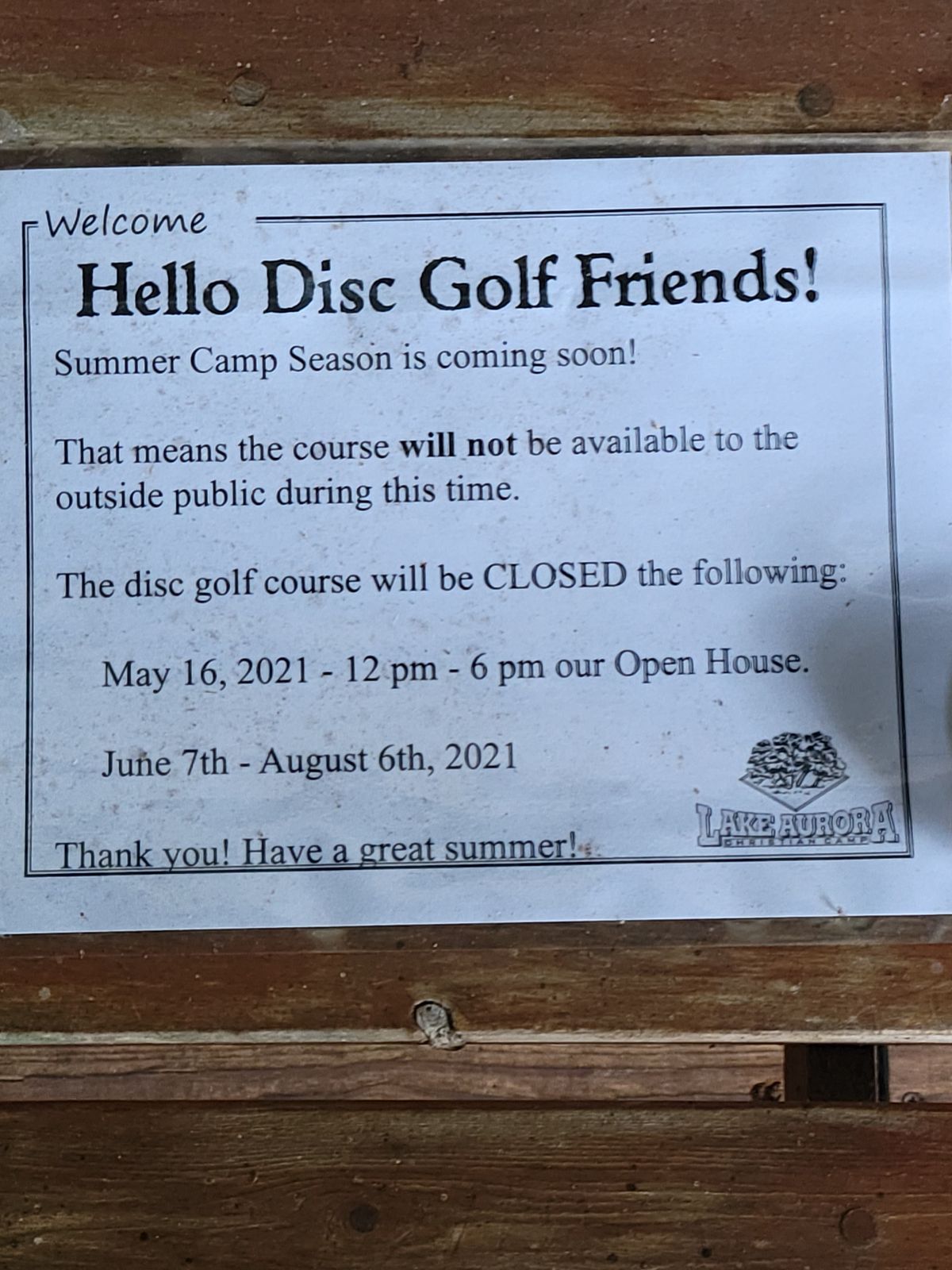 Course closed to the public til August 6th.