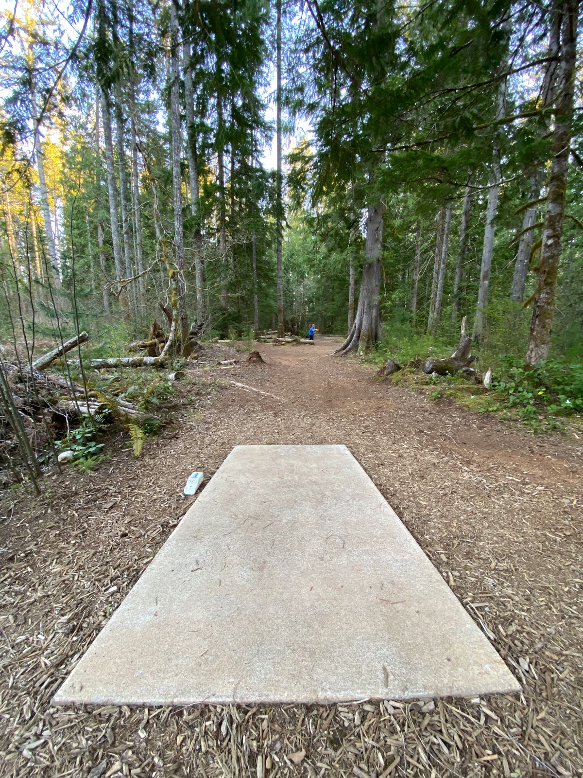 Concrete trapezoidal teepads. This is Hole 1.