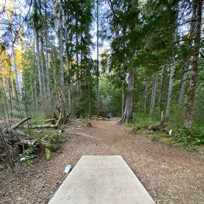 Concrete trapezoidal teepads. This is Hole 1.