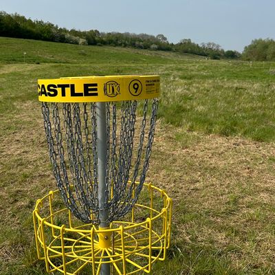 Hole 9 basket look back on course