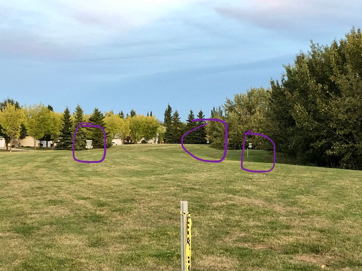 View of all three baskets from Tee Pad one