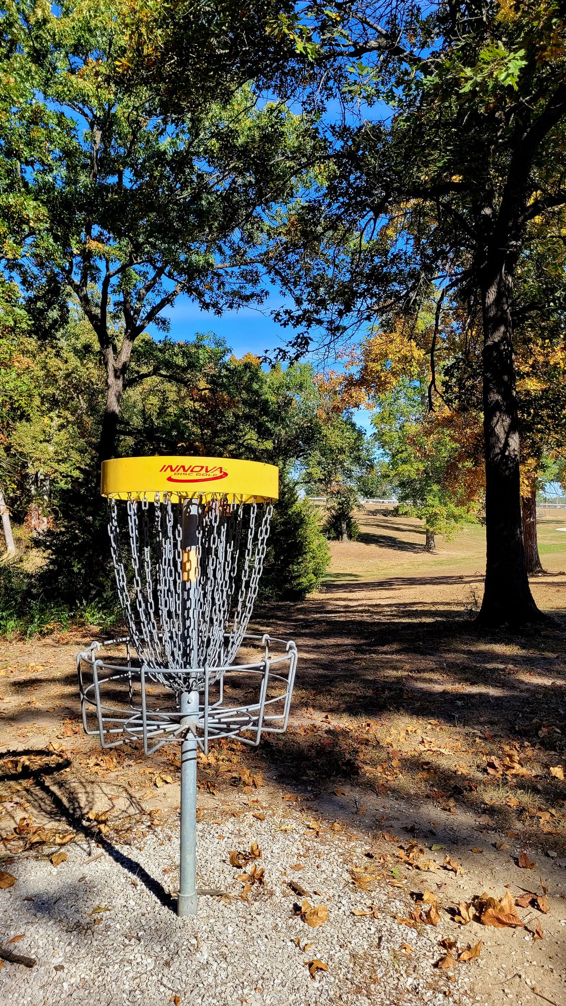 18 basket looking back down fairway