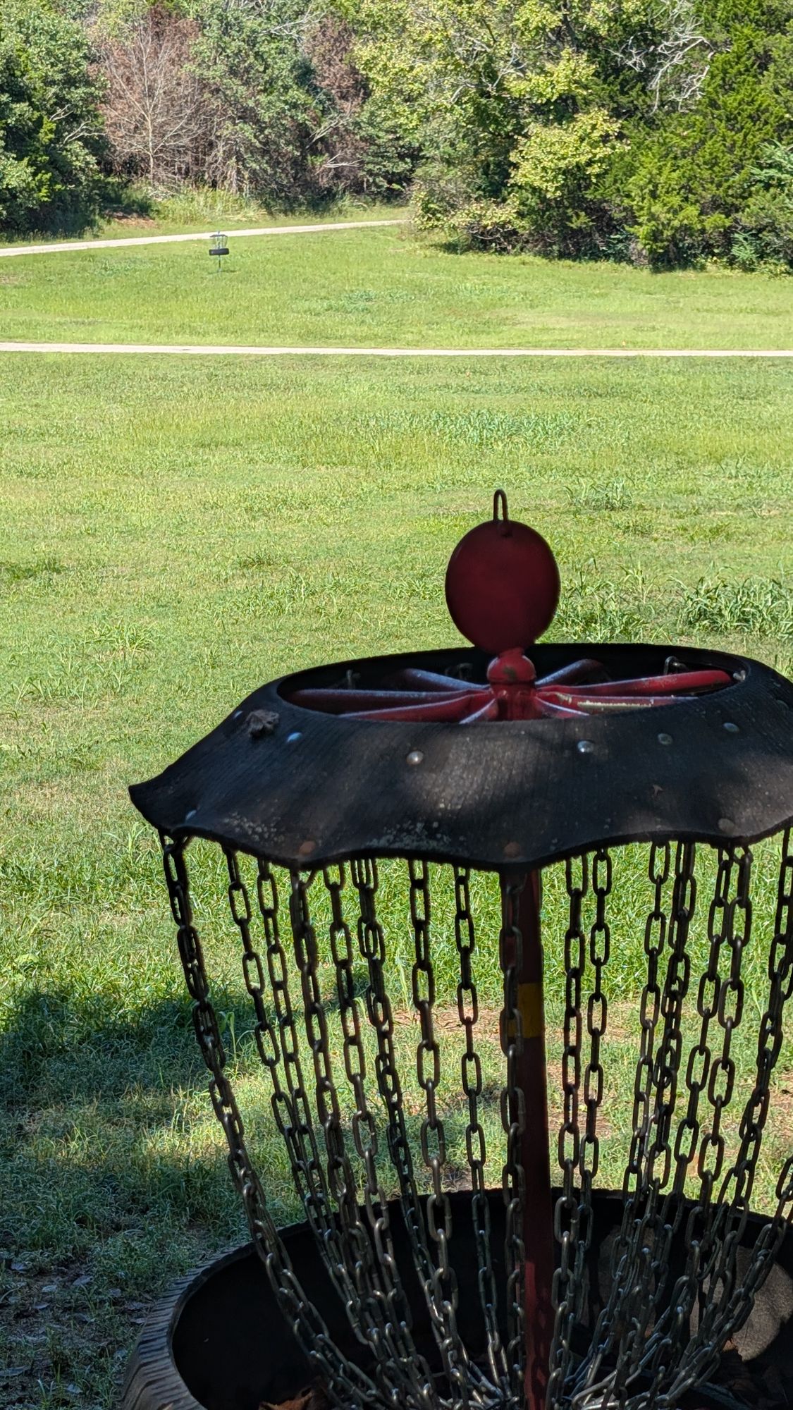 Hole one basket looking towards hole 2 basket.