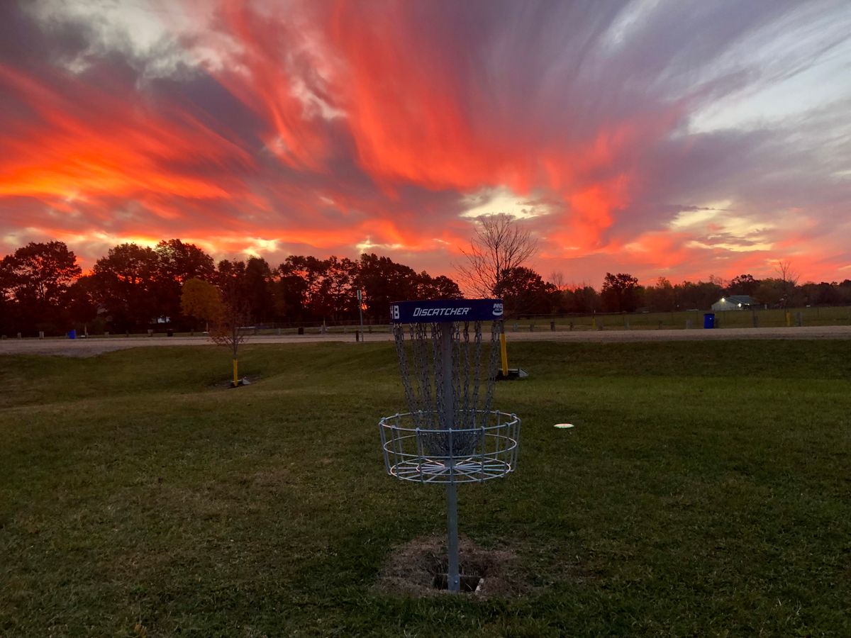 Hole 4 B basket with OB road in distance