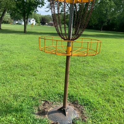 View of hole 1 basket. Picture doesn't do it justice, but the baskets are huge.