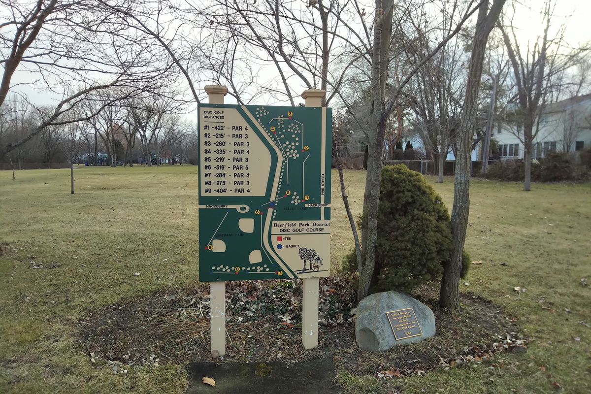 Tee one sign with all the holes and pars