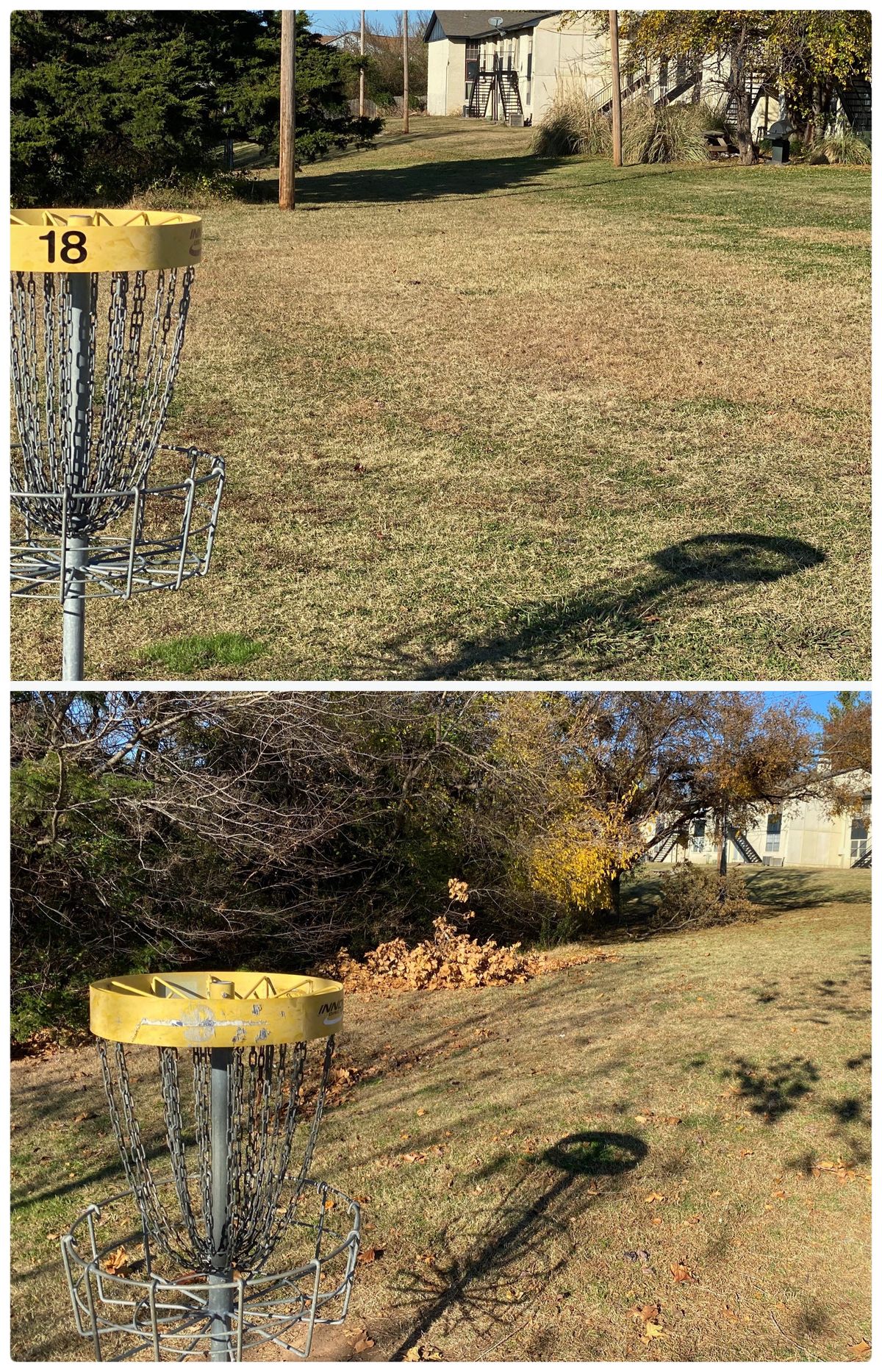 Both #18 basket locations you can play - looking back to Tee