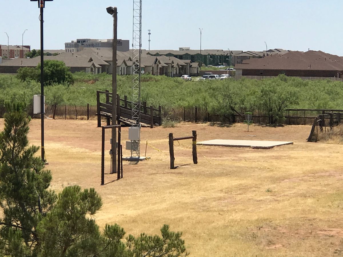 Hole 3 shooting off of berm down to a must make fenced area