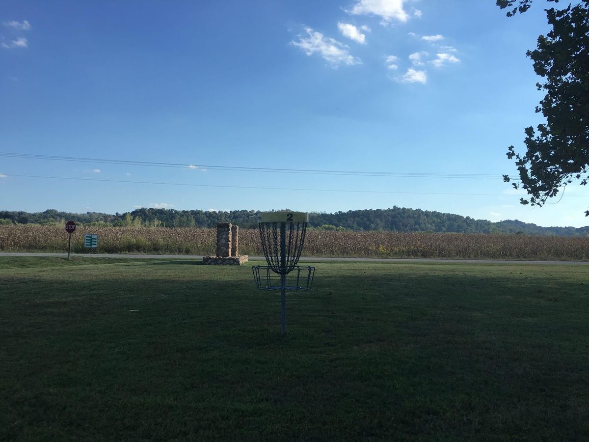 Basket of hole 2 Looking across the road at the corn fields. Ohio River is on the other side of them