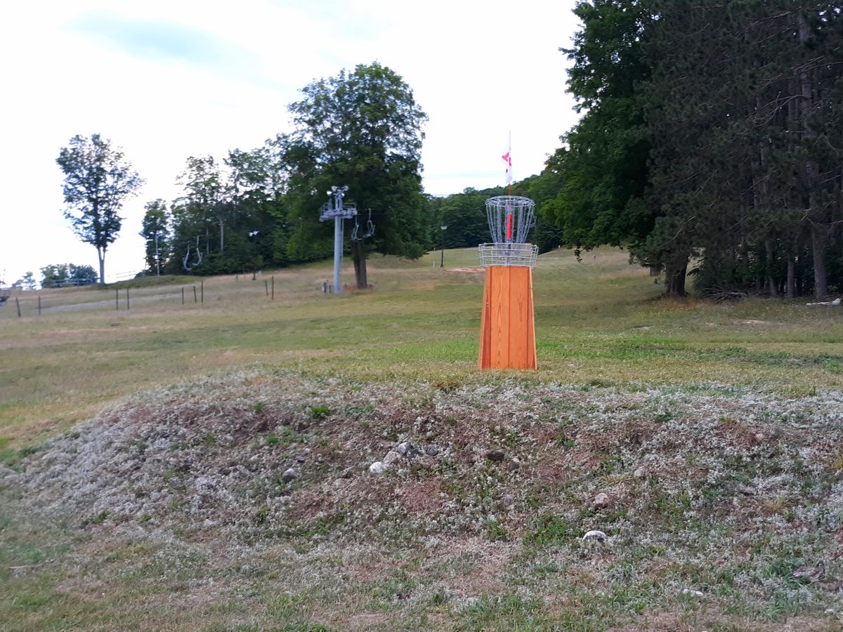 Hole 18 has an elevated basket