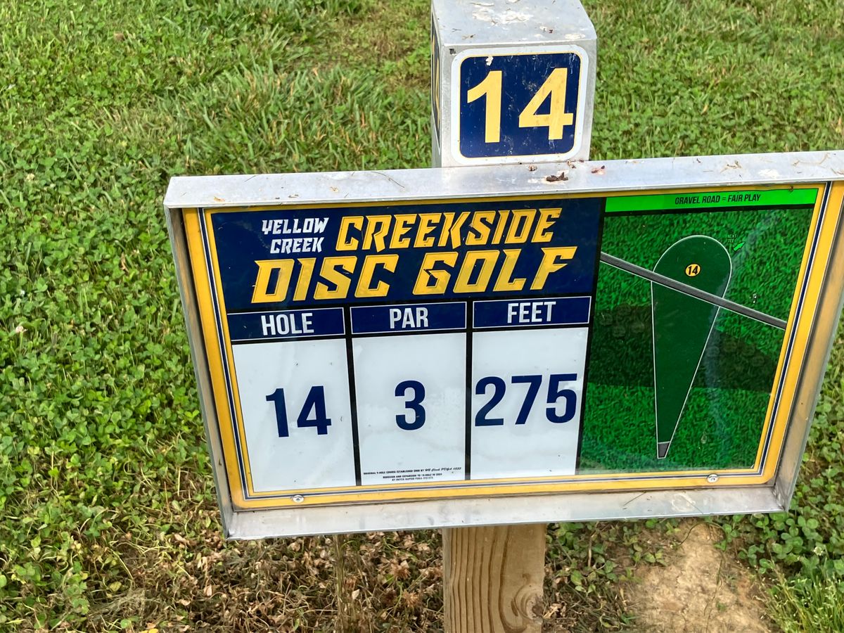 Hole 14 tee sign.