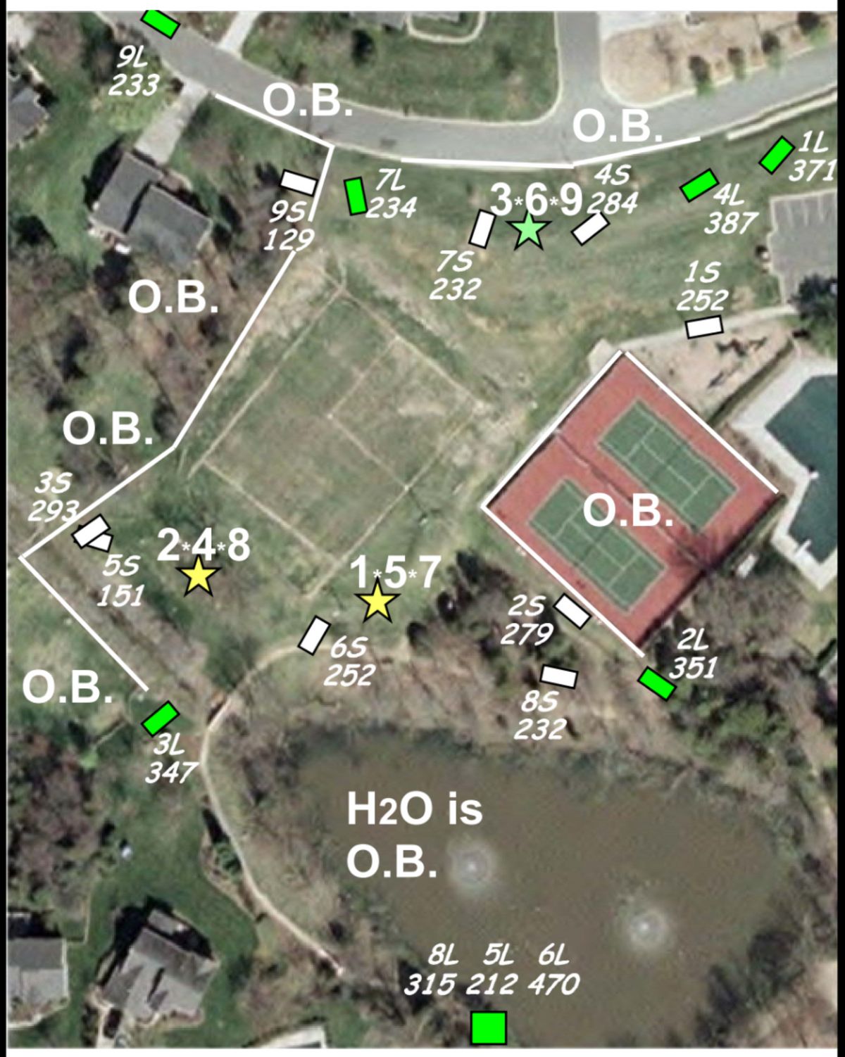 Original course map... 18 hole format is played 1 long, 2 short, 3 long, 4 short...