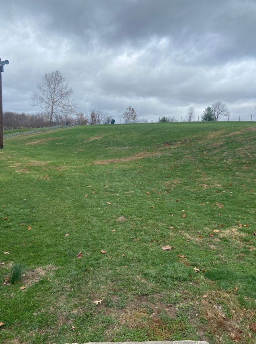 Short shot with significant elevation increase with backdrop O.B. Steep embankment
