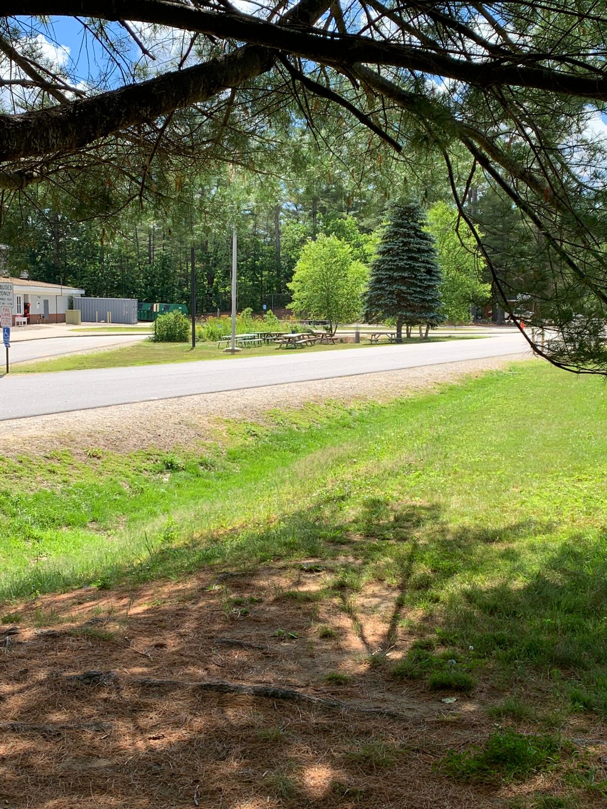 Basket is located on the back center of the grass island (road OB).