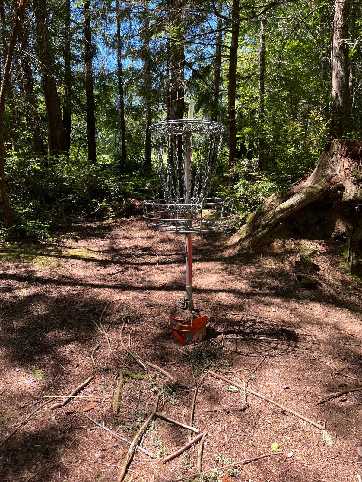 Hole 8’s basket that someone tried to steal.