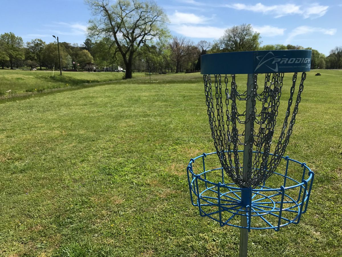 No. 7 basket. Next tee straight ahead. Area around tee box can be mushy after rain.