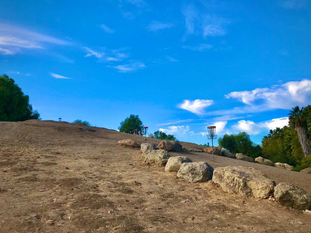 Some tall baskets on steep inclines