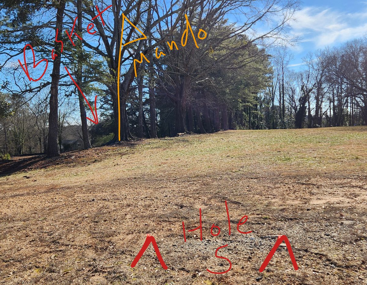 Hole 5 Mando right then drops 75ft with a dogleg left.