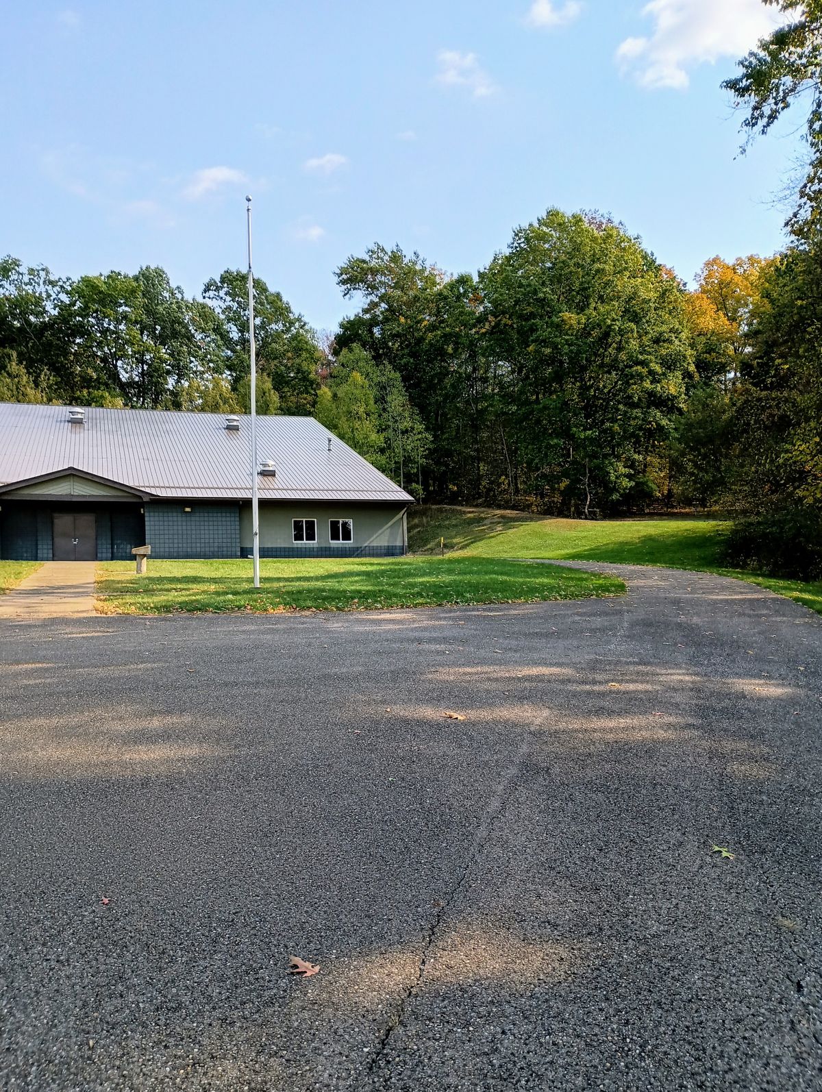 The gymnasium at the resort. Tee 1 is right of the building.