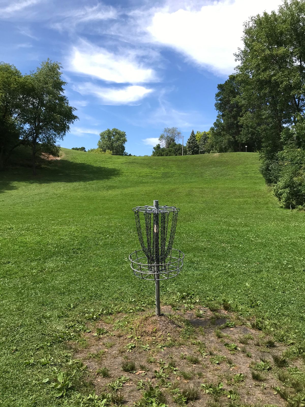 Hole 7. Looking back at Tee pad on the top right of the hill.