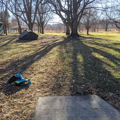 Could see the pin by looking thru small gap in two big trees on the middle.