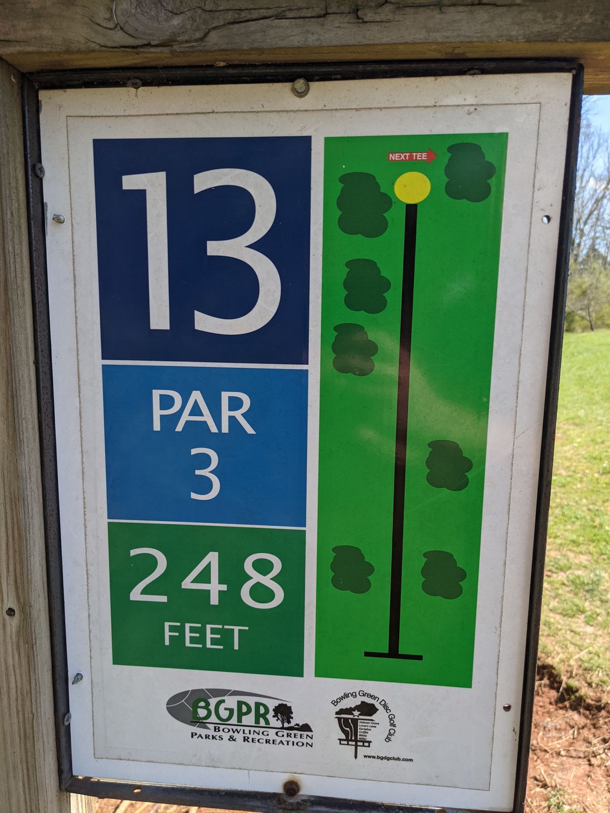 Hole 13 is one of the easier Par 3 holes.  A generous initial gap and rare lack of trees on this short hole create a scoring opportunity.