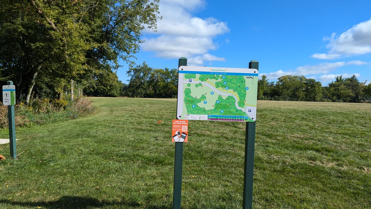Course map next to the first tee. Located at the end of the parking lot (not the lot next to the tennis courts)