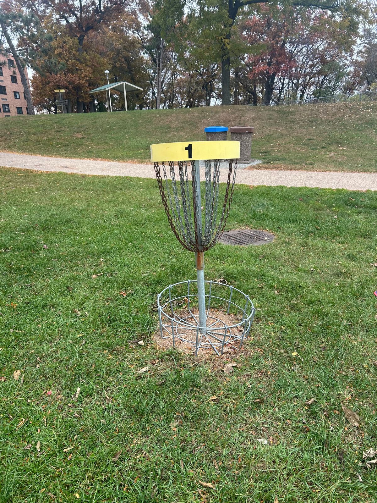 Hole 1 basket - it had been pantsed