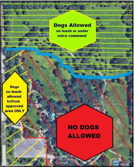From the park district website on 11/23/23. Dogs only allowed off leash 6-10 am & 4-9 pm