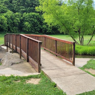 Bridge to hole one of the 18 course. Beautiful layout and walking trail!