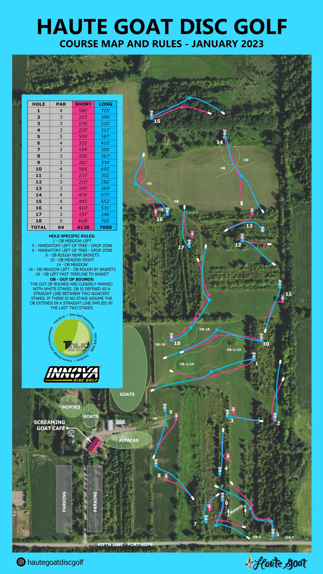 New course map with 18 as a par 5 and revise OB lines on 16.