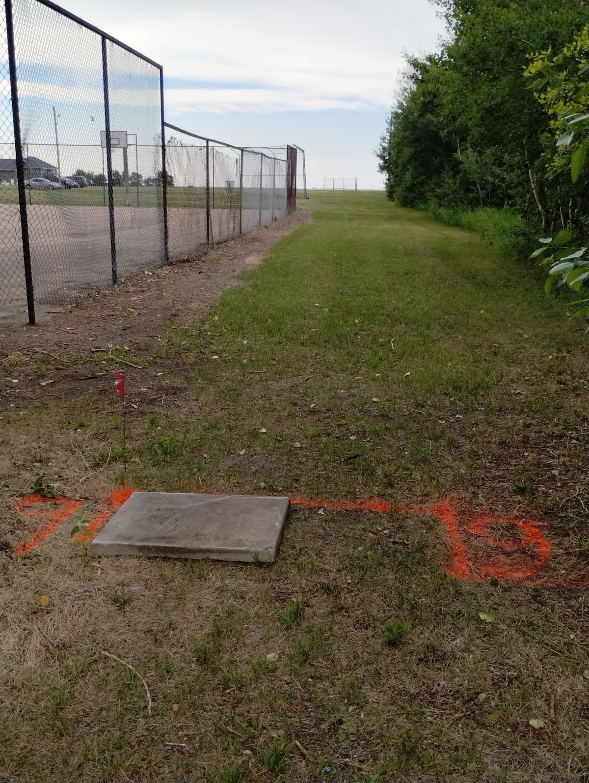 Hole 9 basketball court is out of bounds