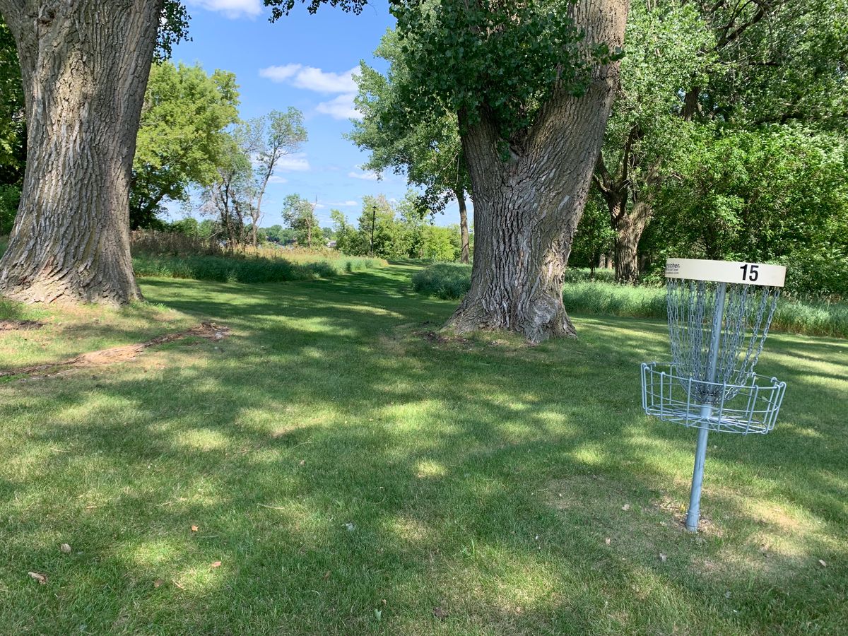 Hole 15 pin looking back towards tee pad.